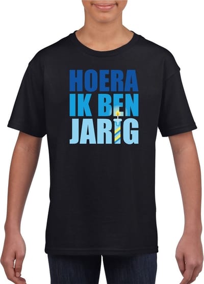 Hoera ik ben jarig t-shirt zwart / blauw voor kinderen / jongens - verjaardag shirt 110/116
