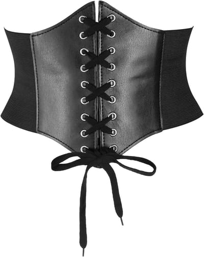 Zwart Corset Tailleband voor Vrouwen - Elastische Tailleband met Vetersluiting, Gestreepte Waspie Corset Tailleband voor Kostuums en Mode