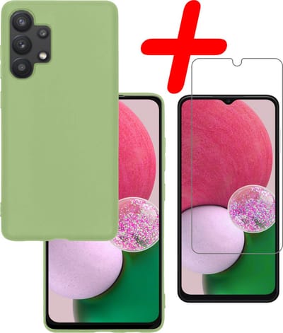 Hoesje Met Screenprotector - Geschikt voor Samsung Galaxy A13 4G - Sterk & Shockproof - Back Cover - Siliconen Case - Telefoon Hoes - Groen