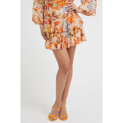 GUESS  Eco Gilda Mini Skirt Sunset Garden Maat: XS | Mini Rokken Outlet | Dames | Beige