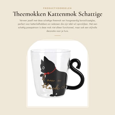 Dailygoods- Theemokken Hoog Borosilicaatglas - Kattenpatroon - Transparant - Tafeldecoratie - Koffiedrinkervaring Verbeteren - Schattig Ontwerp - Kattenmok