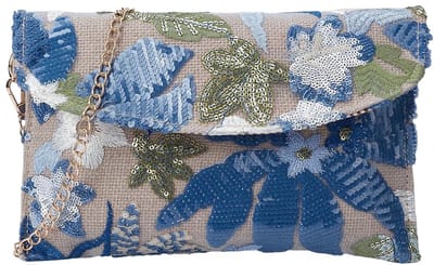 Zeynomax - Borduurwerk Clutch Portemonnee - Luxe Avondtas met Pailletten - Gouden Ketting - Vrouwen - Handtas - Elegant - Perfect voor Feestjes - Zwar
