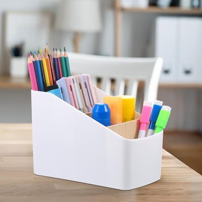 Houten Bureau Organizer met 4 Compartimenten, Multifunctionele Opbergruimte voor Pennen, Notities en Cosmetica