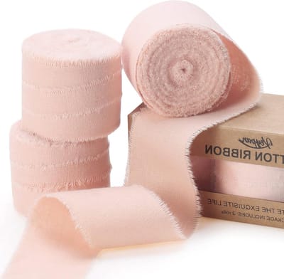 Lint voor Cadeauverpakking - Handgemaakte Lintrol - Ambachtelijke Decoratie - Gefringeerde Rand - 3 Rollen x 5 Yards - Stofroze