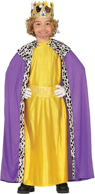 Koning mantel - paars/geel - kinderen - De 3 koningen kostuum - kerst verkleedkleding 122/134