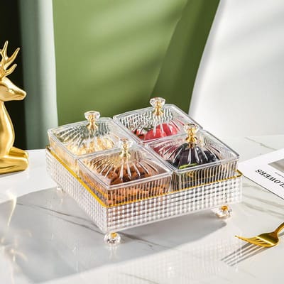 Assiette à bonbons légère de luxe nordique, boîte à fruits, maison, salon, petites collations, plateau de rafraîchissement divisé, plat de fruits secs en plastique beige