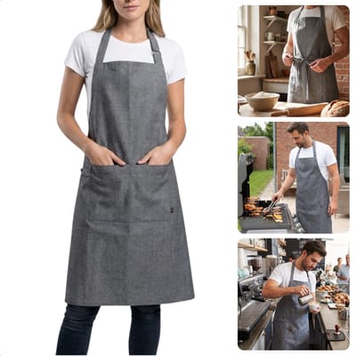 Cheqo® Keukenschort Zwart - Kookschort Zwart - Schort Zwart - Bbq Schort Zwart - Unisex Schort Zwart - Horeca Schort Zwart - Professioneel Keukenschort Zwart