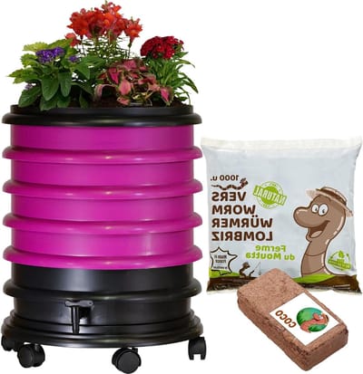Wormenbak Compostbak - Wormenbakken Compostbakken - Organisch Afval Verwerken - Evolueerbaar met 4 Bakken - 64 liter - Framboos