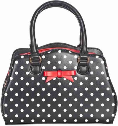 Banned - Poppy Polka 50's Handtas - Zwart/wit/rood - (bxhxd) ca. 27,5cm x 18cm x 10cm