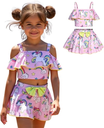 Joya Kids® Unicorn Bikini Roze Meisjes | Eenhoorn Bikini Set met Rokje | Unicorn Zwempak set | Maat 100
