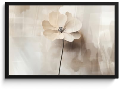 Poster in lijst - Fotolijst 60x40 cm - Posters - Bloem - Beige - Verf - Schaduw - Posterlijst zwart - Decoratie - Wanddecoratie woonkamer - Muurdecoratie slaapkamer