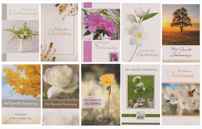 10 Luxe Condoleance Wenskaarten - Oprechte Deelneming/Sterkte - 17x12cm - Gevouwen kaarten met enveloppen - Gratis verzonden - 2026-06
