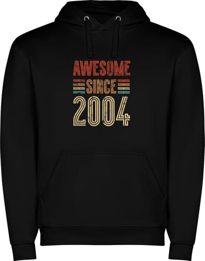 Zwarte unisex hoodie met “ Kleurrijke Awesome Since 2004 – Feest – Verjaardag “ Print Full Color Color merk Roly maat S