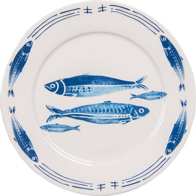 Clayre & Eef Dinerbord Ø 26 cm Wit Blauw Porselein Vissen
