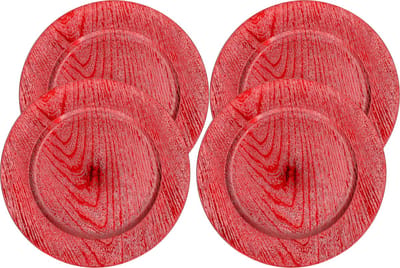 4x Stuks diner onderbord - rood - kunststof - 33 cm