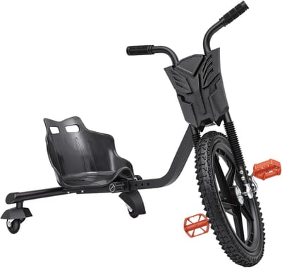 Drift Driewieler - Kindertrike - Spelplezier Buiten - 360 Graden Rotatie - 40 cm Voorwiel - Zwart