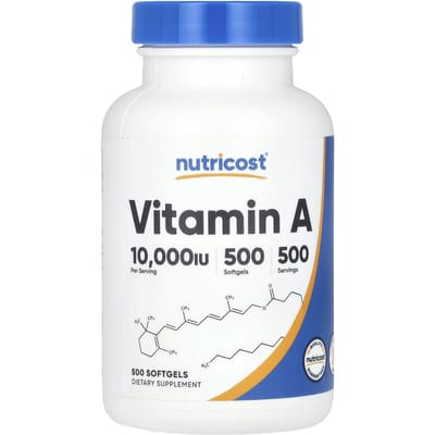 Nutricost, Vitamine A, 10 000 UI, 500 capsules molles