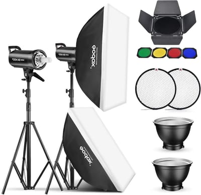 Set van 2 800W Stroboscooplampen voor Fotostudio, Videolocaties en Portretfotografie met Lichtbox, Verlichtinghouder en Accessoires