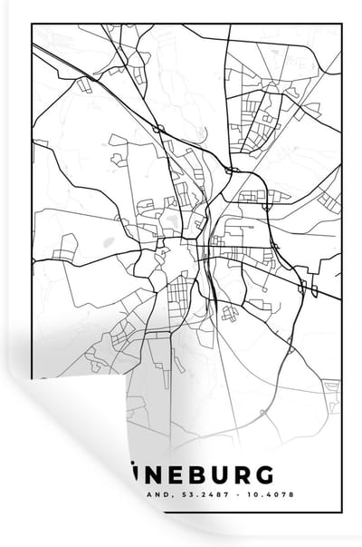 Muurstickers - Sticker Folie - Plattegrond - Kaart - Lüneburg - Stadskaart - 20x30 cm - Plakfolie - Muurstickers Kinderkamer - Zelfklevend Behang - Zelfklevend behangpapier - Stickerfolie