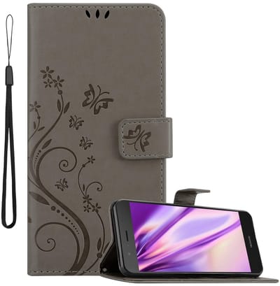 Cadorabo Hoesje geschikt voor Huawei P9 LITE 2016 / G9 LITE in BLOEMEN GRIJS - Beschermhoes in bloemmotief met magnetische sluiting, standfunctie en kaartsleuven Book Case Cover Etui