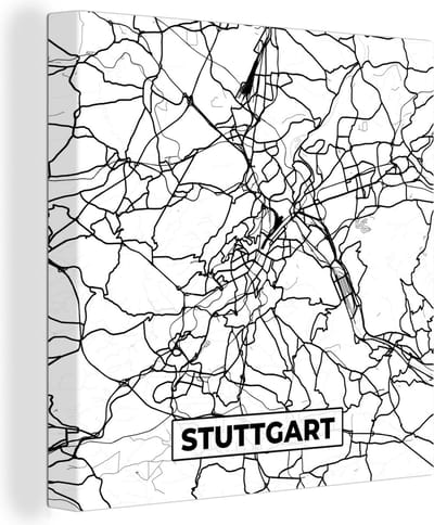 Canvas Schilderij Stuttgart - Plattegrond - Kaart - Stadskaart - 20x20 cm - Wanddecoratie