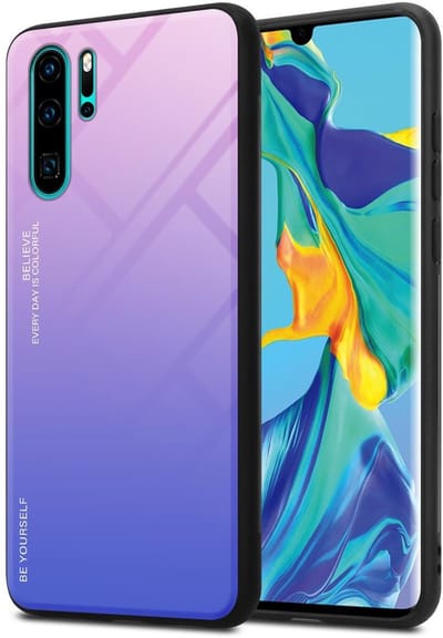 Cadorabo Hoesje geschikt voor Huawei P30 PRO in ROZE - BLAUW - Tweekleurige beschermhoes van TPU-silicone Case Cover en achterzijde van gehard glas