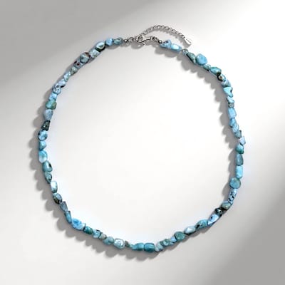 Cavill - Larimar Ketting 90 ct - 925 Sterling Zilver Rhodium - Verstelbare Zilveren Halsketting - Elegante Blauwe Larimar Sieraden