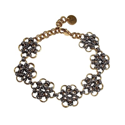 Armband Dames | Verguld RVS | Tweekleurige Bloemenarmband | Handgemaakt door esde2 | Verstelbaar 15 tot 19cm
