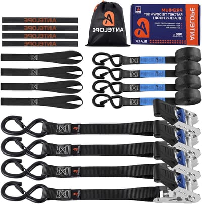 Spanbanden met ratel - Sjorbanden set - Vastzetten lading - Breukvastheid 900 kg - 25 mm x 4 m - Zwart