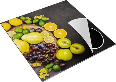 Chefcare Inductie Beschermer Fruit op Zwarte Marmer - 78x78 cm - Afdekplaat Inductie - Kookplaat Beschermer - Inductie Mat