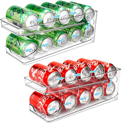 Thijox - 2 Stuks Rollend Blikjes Dispenser voor Koelkast - Organisator voor Bier en Frisdrank Blikjes - Automatische Koelkast Organizer voor 330ML en