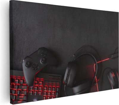 Artaza Canvas Schilderij Gamer Controller - 30x20 cm - Klein - Muurdecoratie Gaming - Wanddecoratie Mancave - Kamer Accessoires