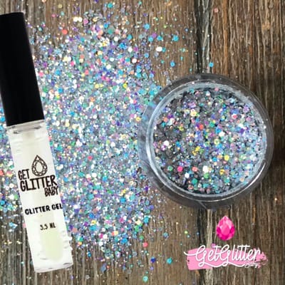 GetGlitterBaby® - Biologische / Biologisch afbreekbare Zilveren Poeder Festival Glitters voor Lichaam en Gezicht Jewels / Biodegradable Face Body Glittergel - Zilver en Glitter Gel Huid Lijm