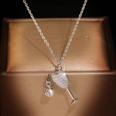 Eenvoudige 925 Sterling Zilver Witte Zirkoon Sleutelbeenkettinkje Hoge Kwaliteit Kristal Wijnglas Hanger Ketting Vrouwelijk Verlovingsfeest