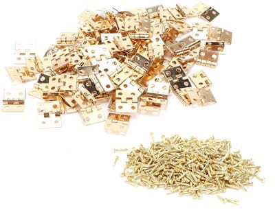 Dailygoods- Scharnier Mini 100 Stuks - Retro Messing - Antieke Charm - Sieraden Doos - Houtbewerking - Inclusief 400 Montageschroeven - Miniatuur Scharnier