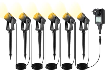 Set van 6 LED Tuinspot met Grondspies Warm Wit - Tuinverlichting met Stekker 6 in 1 - Buitenverlichting Prikspots - Waterdicht IP65