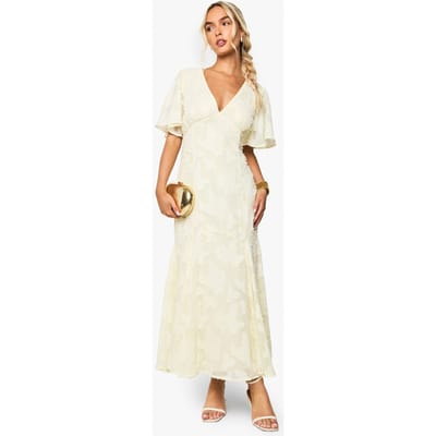 boohoo Dames Burnout Floraal Engelenmouw Midaxi-jurk | Citroen | Maat: 42