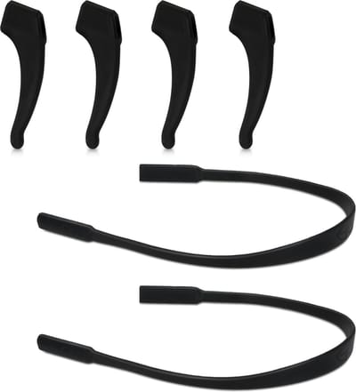 kwmobile Anti-slip houder en bandje voor brilveren set - 4x L siliconen oorhaken en 2x bandje voor bril zwart