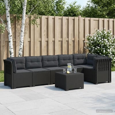 vidaXL - 6-Zits - Tuinbank - met - Kussens - Rattan - uitstraling - PP - Antraciet