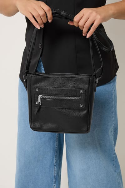 Yours Zwarte Crossbodytas Van Imitatieleer Met Ritssluiting Aan De Voorkantsize One Size