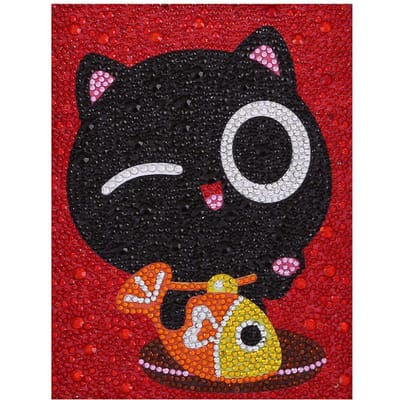 5D DIY diamantschilderij speciale vorm diamant schattige dieren diamantschildersets voor kinderen, beginners E black
