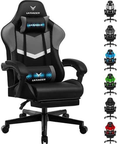 LUCKRACER - Gaming Bureaustoel - Met Lendensteun en Voetensteun - Grijs