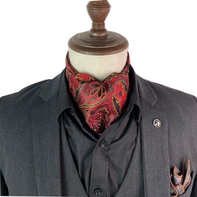 Stropdassjaal – Ascot – Sjaal Heren – Paisley Dessin – Rood