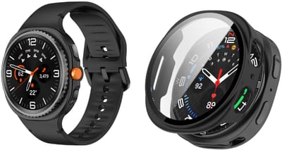 Strap-it Bundel – Siliconen Bandje met Gespsluiting (Zwart) + Hard Case Hoes met Screen Protector Glas (Zwart) – stevig & beschermend – geschikt voor Samsung Galaxy Watch 8 – 44mm