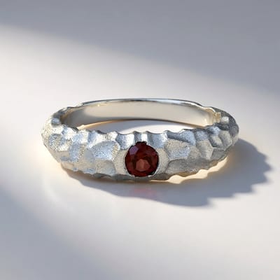 Cavill - Zilveren Ring - 925 Sterling Zilver - Roze Cambodjaanse Zirkoon 0,498 ct - Gehamerd Modern Ontwerp - Elegante Damesring Cadeau