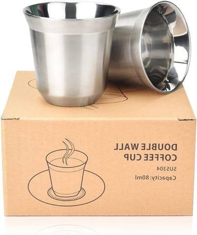 Dubbelwandige RVS Espresso Kopjes - Isolerende Koffiemokken voor Thuis en Koffiebar - 80ml Demitasse Set voor Heet en Koud Drankjes