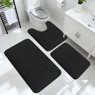3-delige badkamertapijtenset met traagschuim - antislip, wasbare matten voor luxe badkamer, douche en toilet - comfortabel en modern ontwerp in zwart