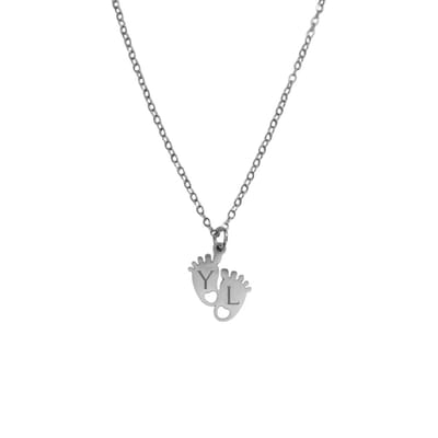 Geboorteketting Baby Voetjes met Initialen Zilver