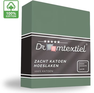 Droomtextiel Hoeslaken Groen - 80x200 cm - 100% Katoen - Perfecte Pasvorm - Heerlijk Zacht