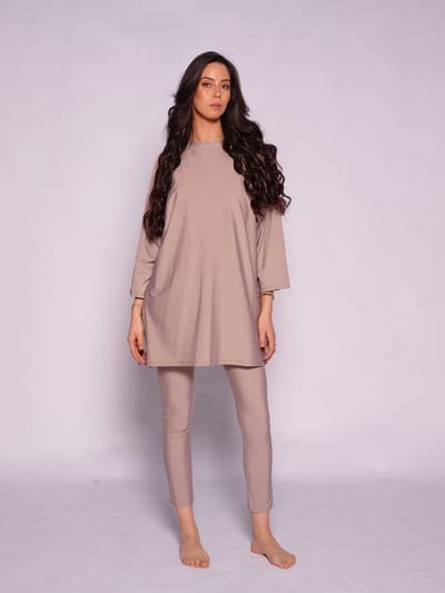 MYKINY BRAND - Burkini Ayla - Taupe - Maat XL - Badpak - Kleur Antler - Snel drogend (maat valt klein) + Swim Skin